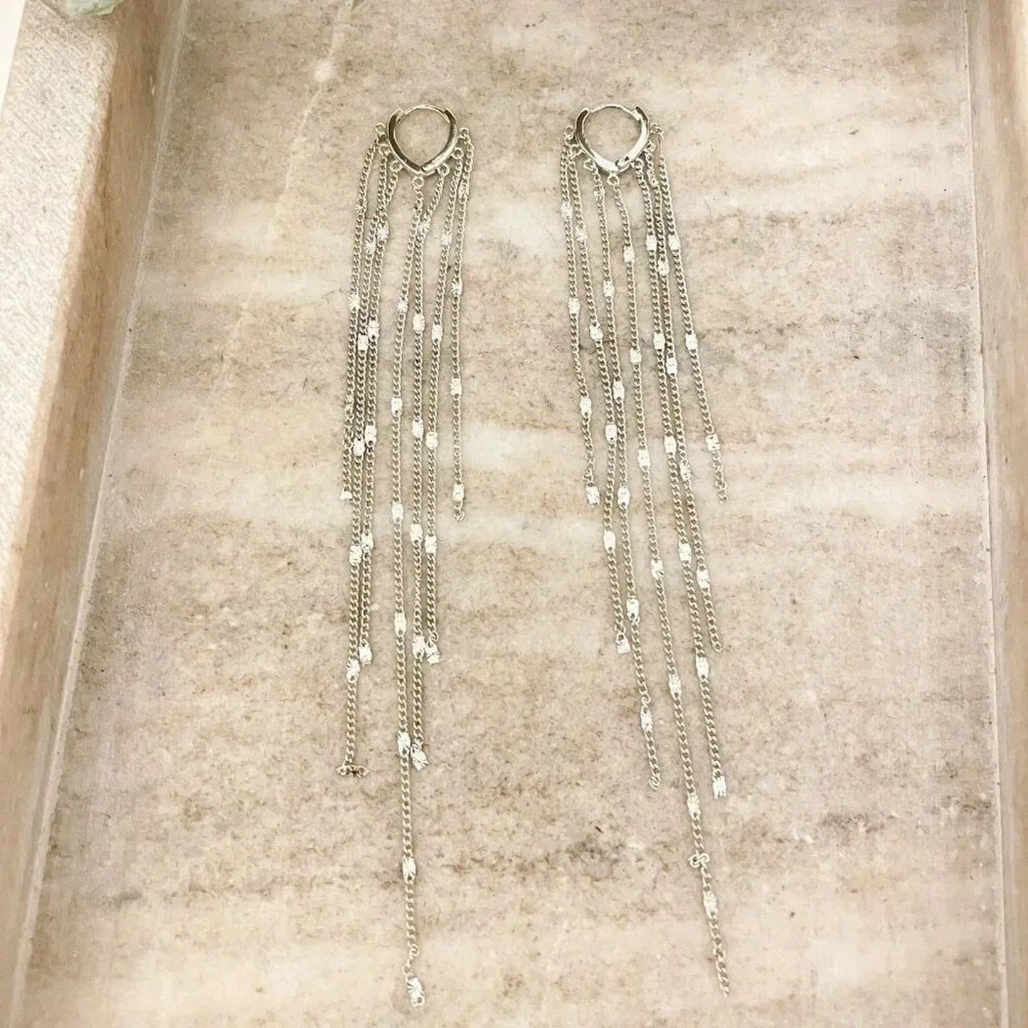 925 Sterling Silver Long Tassel Earrings Sequin Earrings Dangle Drop Earrings