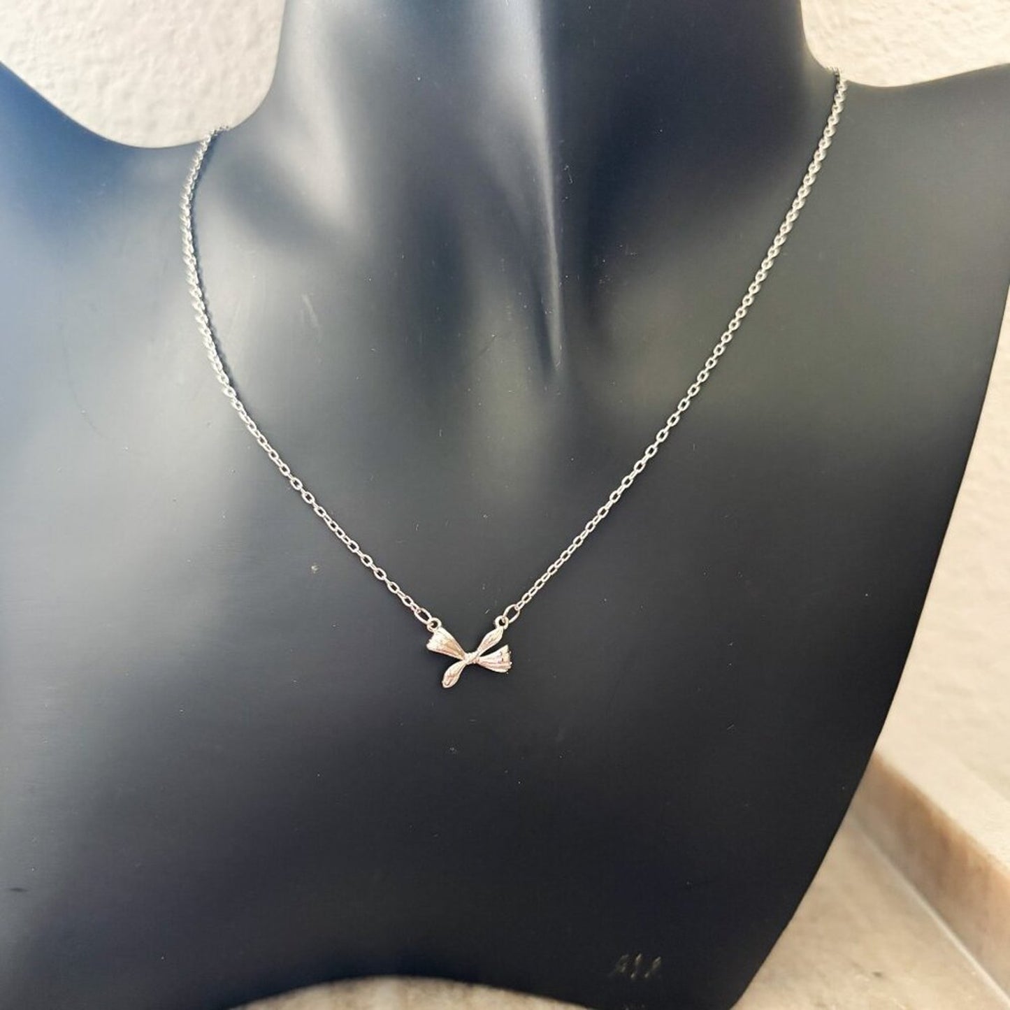 925 Sterling Silver Mini Bow Necklace Bow Pendant Necklace Dainty Necklace