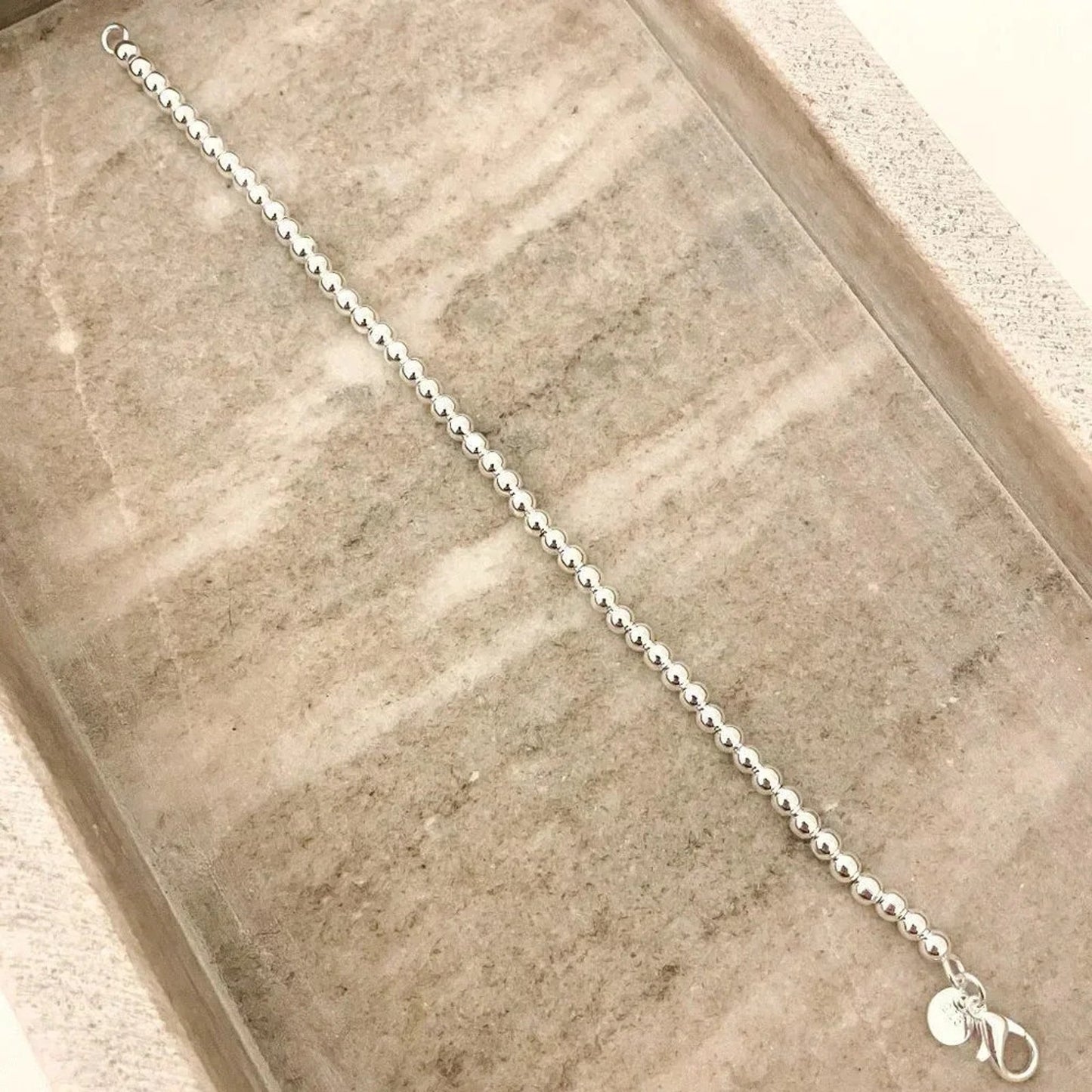 925 Sterling Silver Bead Bracelet 4 mm Ball Bracelet Small Round Bead Bracelet