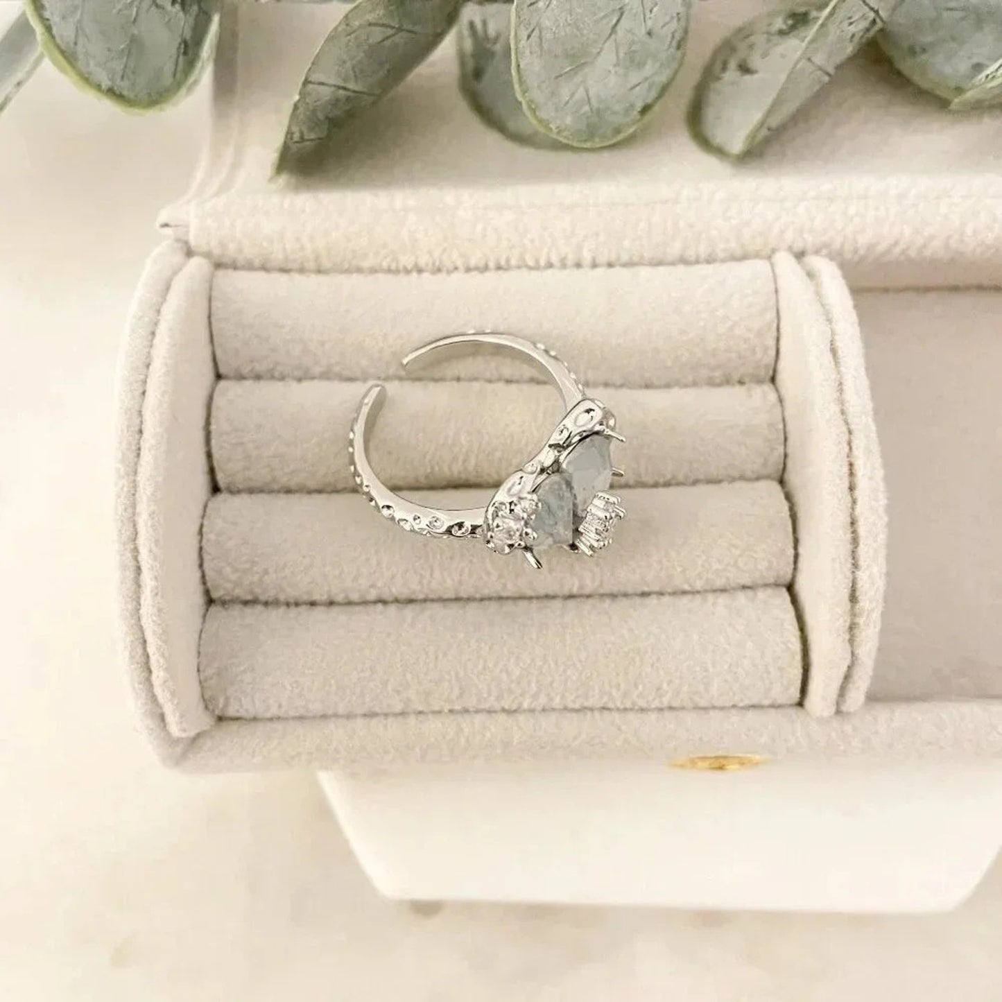 925 Sterling Silver Crystal Heart Ring Geometric Modern Heart Ring Crystal Ring