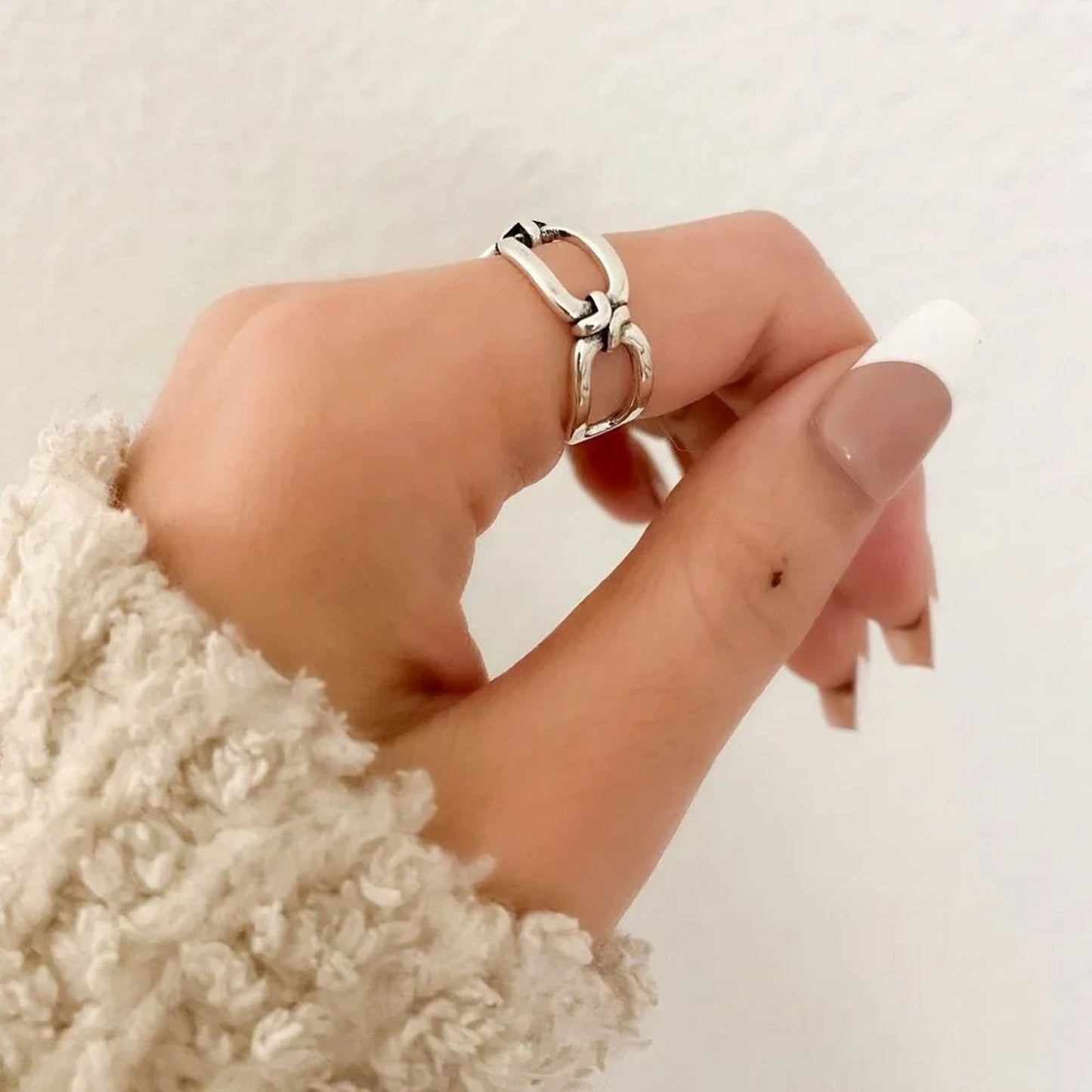 925 Sterling Silver Minimalist Ring Buckle Ring Layer Ring Knot Ring