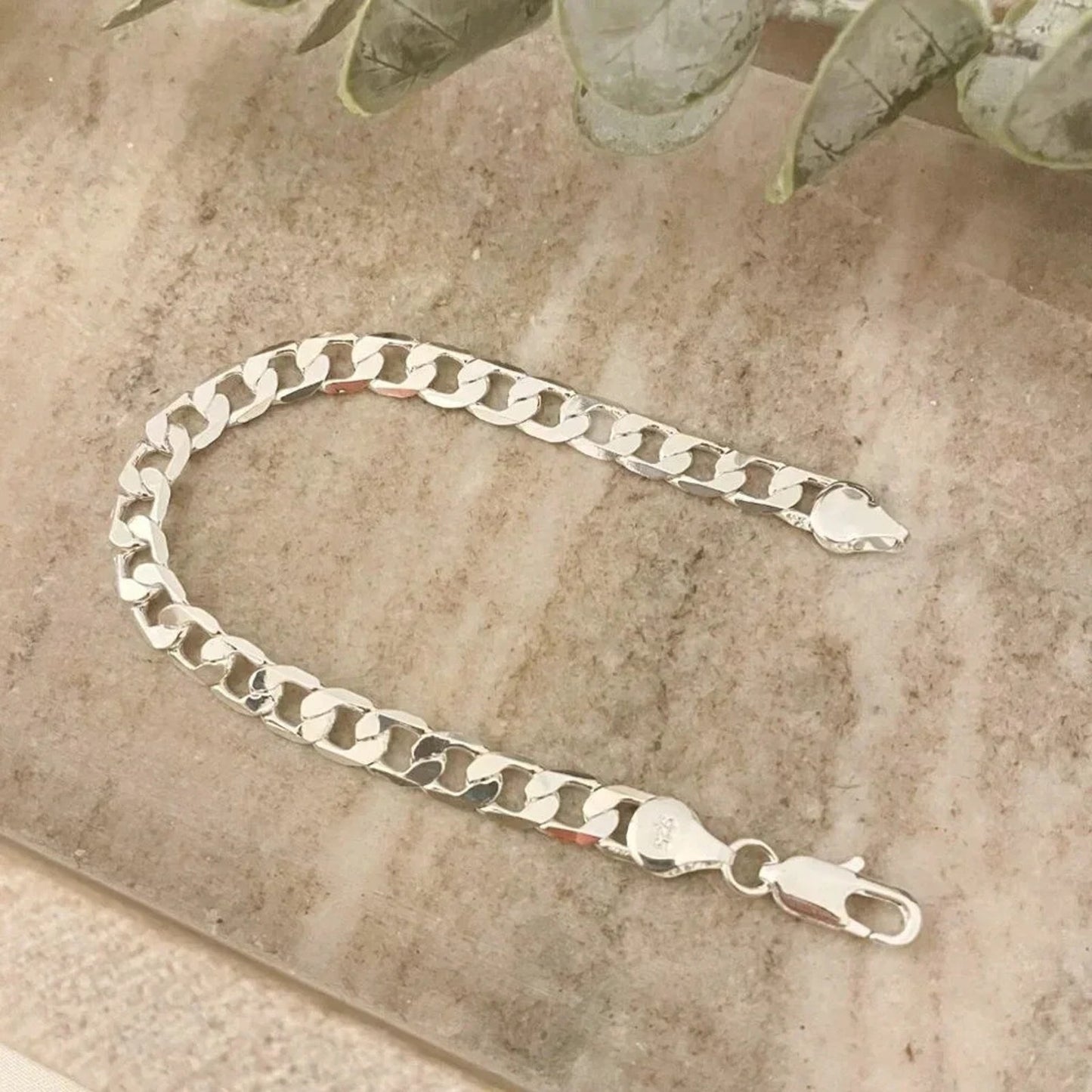 925 Sterling Silver Flat Curb Chain Bracelet 6 MM Dainty Chain Link Bracelet