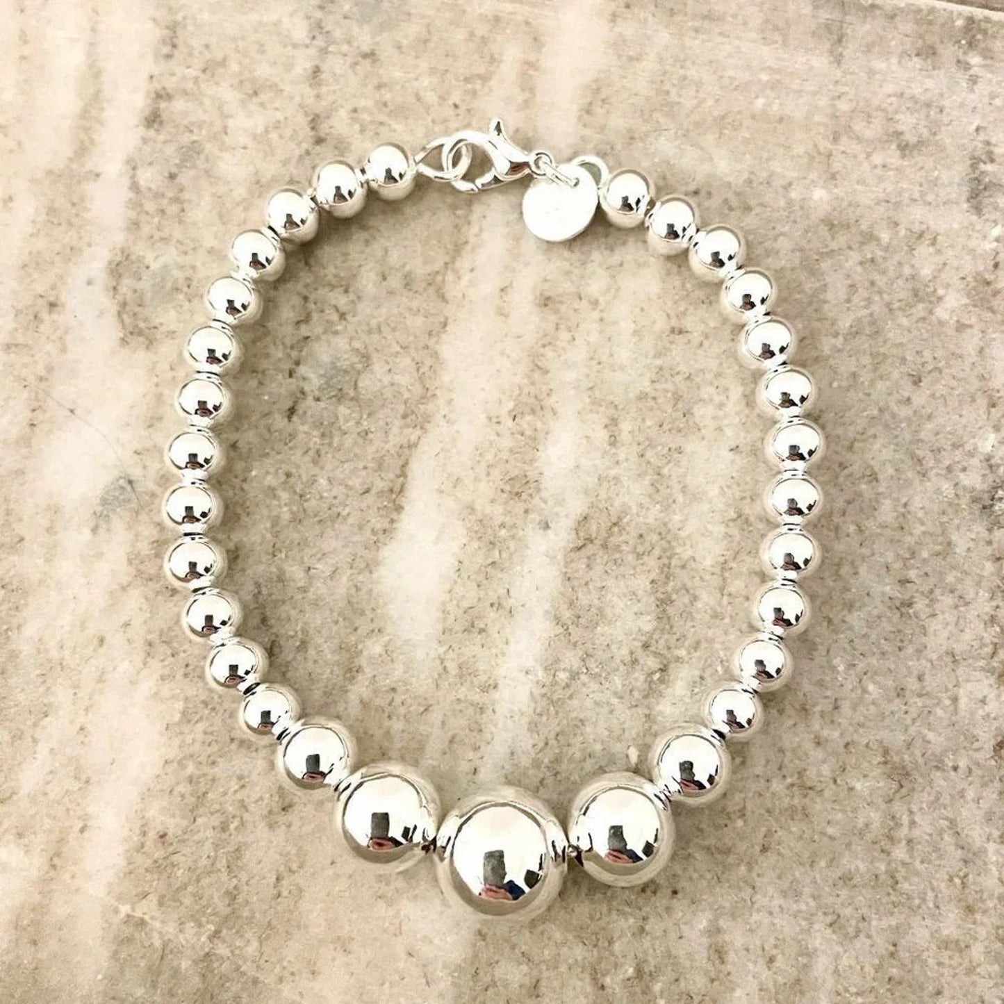 925 Sterling Silver Bead Bracelet Ball Bracelet Large Round Bracelet