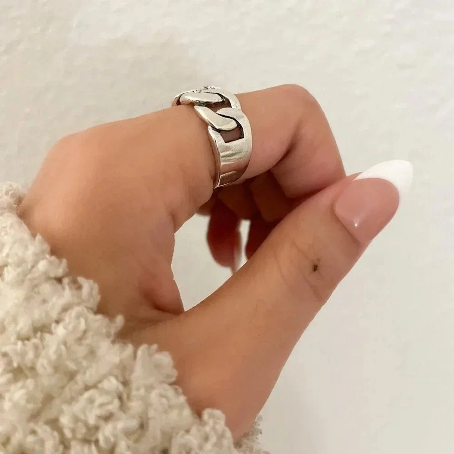 925 Sterling Silver Chunky Chain Link Ring Minimalist Curb Chain Ring