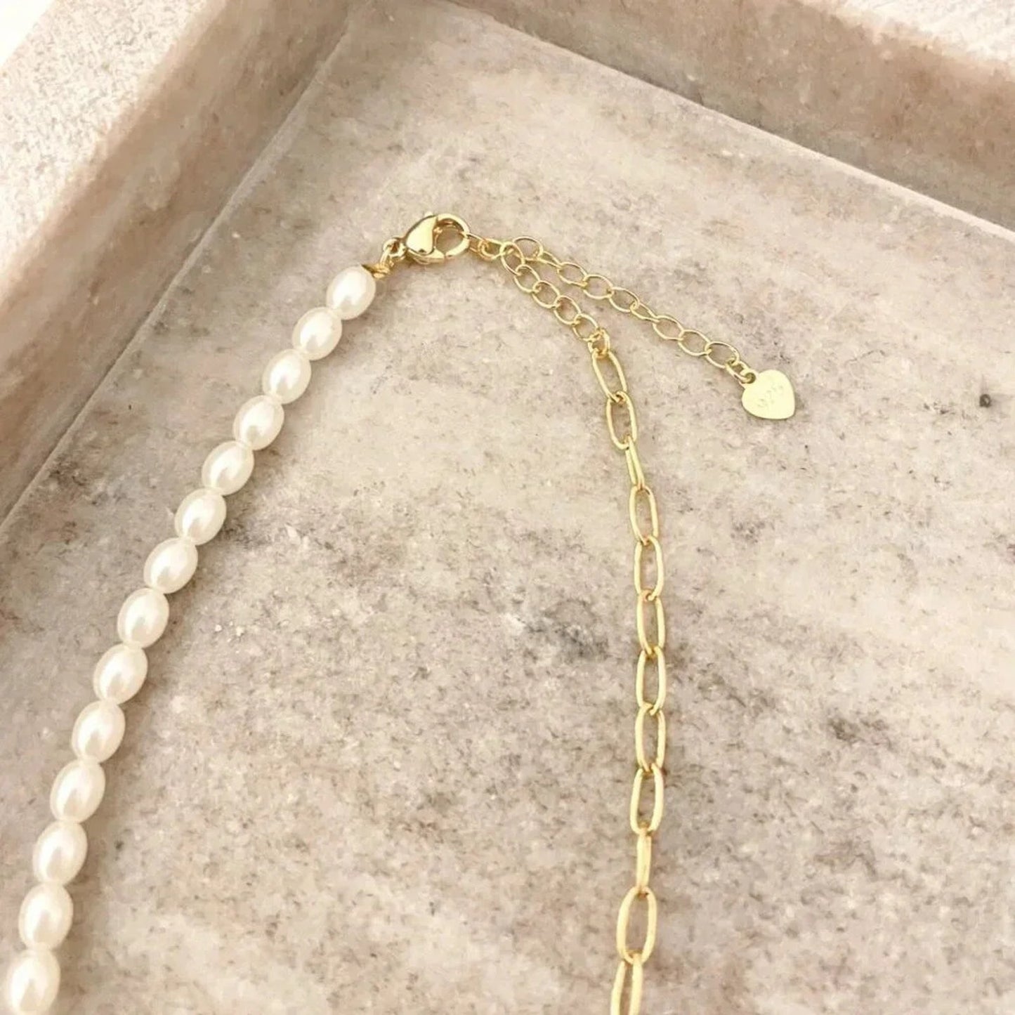 925 Sterling Silver Gold Paperclip Necklace Pearl Dainty Choker Necklace