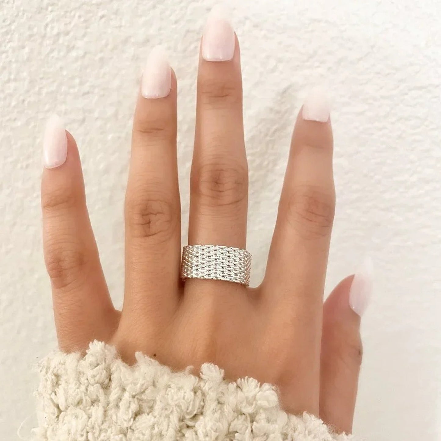 925 Sterling Silver Mesh Ring Weave Ring Woven Ring Band Everyday Ring