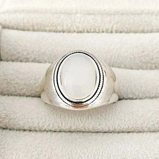 925 Sterling Silver Moonstone Ring Chunky Silver Ring Vintage Stone Ring