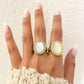 925 Sterling Silver Mother of Pearl Statement Ring Chunky Ring Round Oval Rng