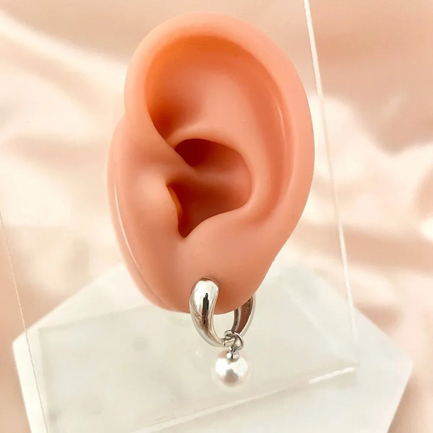 925 Sterling Silver Pearl Hoop Earrings Pearl Dangle Earrings