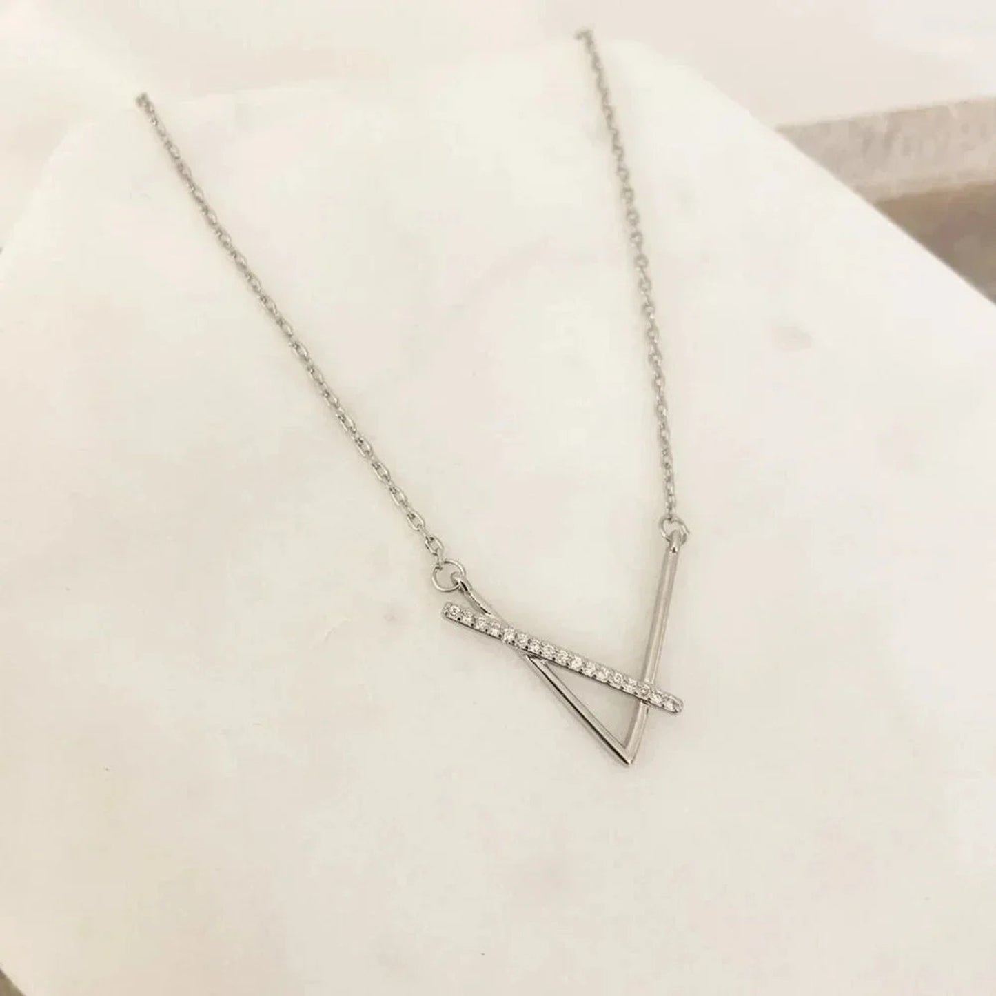 925 Sterling Silver V Necklace V-Shaped Necklace Geometric Bar Necklace