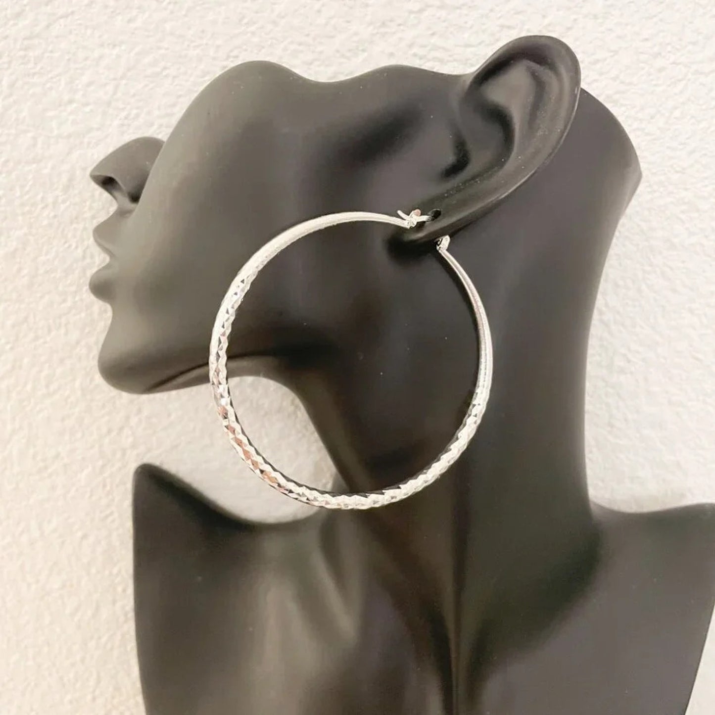 925 Sterling Silver Hoop Earrings Textured Large Hoop Earrings Diamond Cut Hoops