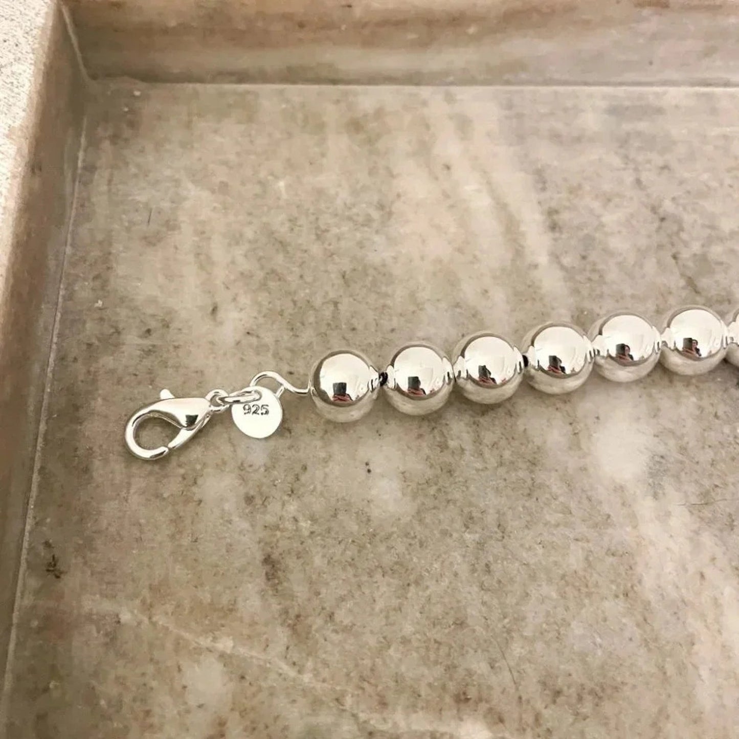 925 Sterling Silver Bead Bracelet 10 MM Ball Bracelet Large Round Bracelet