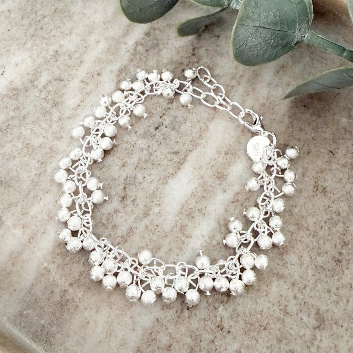 925 Sterling Silver Dangle Bead Charm Bracelet Minimalist Unique Bracelet
