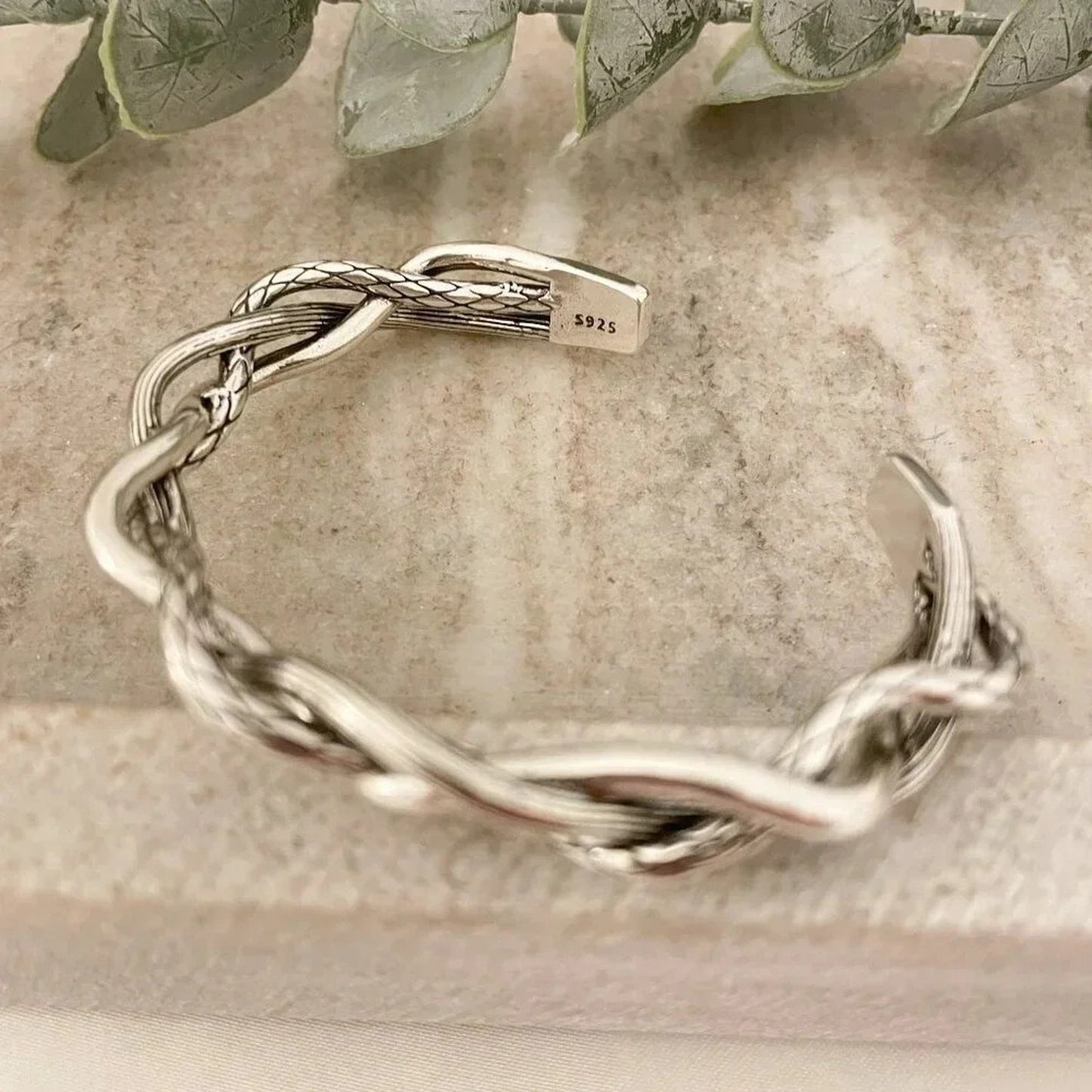 925 Sterling Silver Mens Bangle Bracelet Vintage Cuff Twist Bracelet Modern Cuff