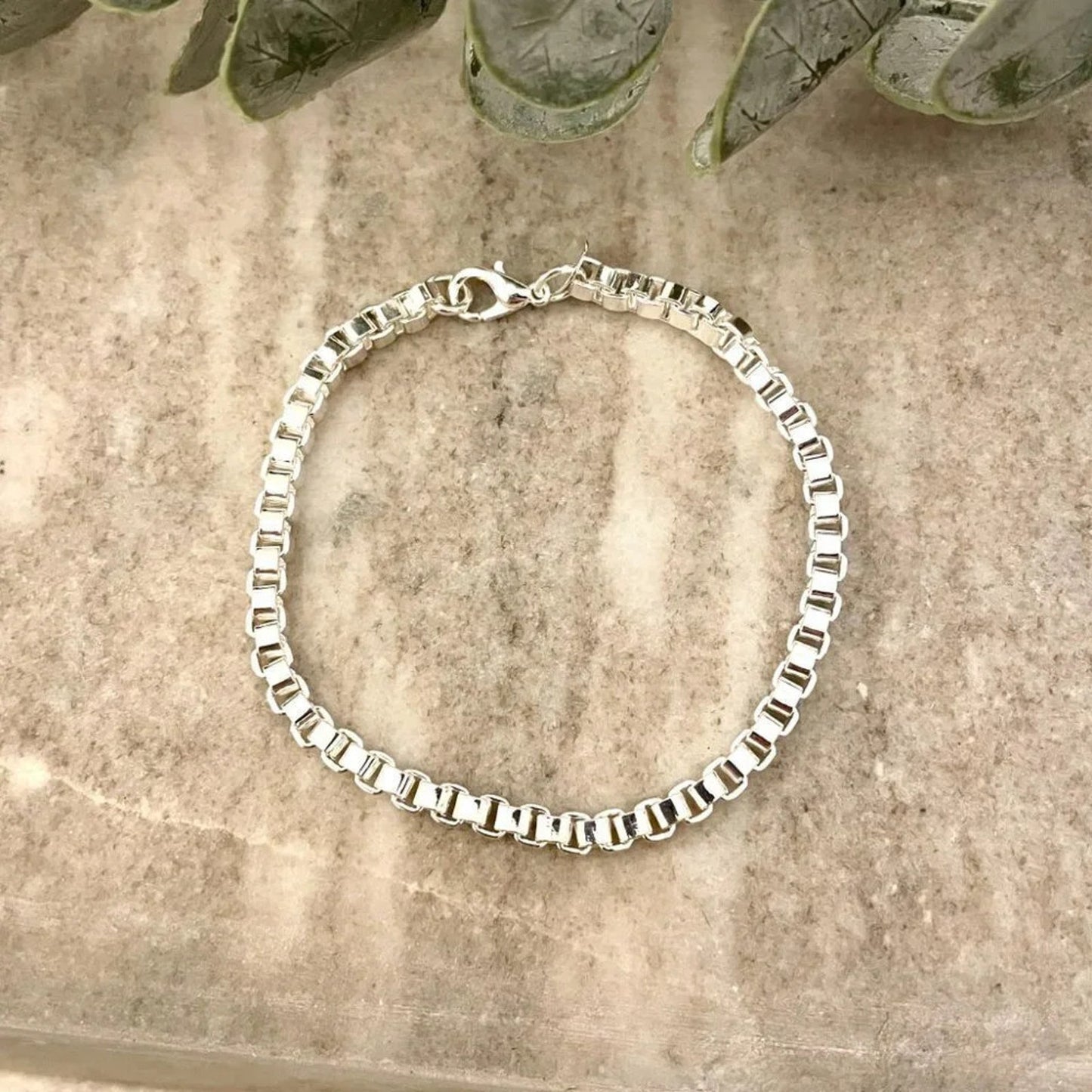 925 Sterling Silver Box Chain Bracelet 4 mm Box Link Bracelet