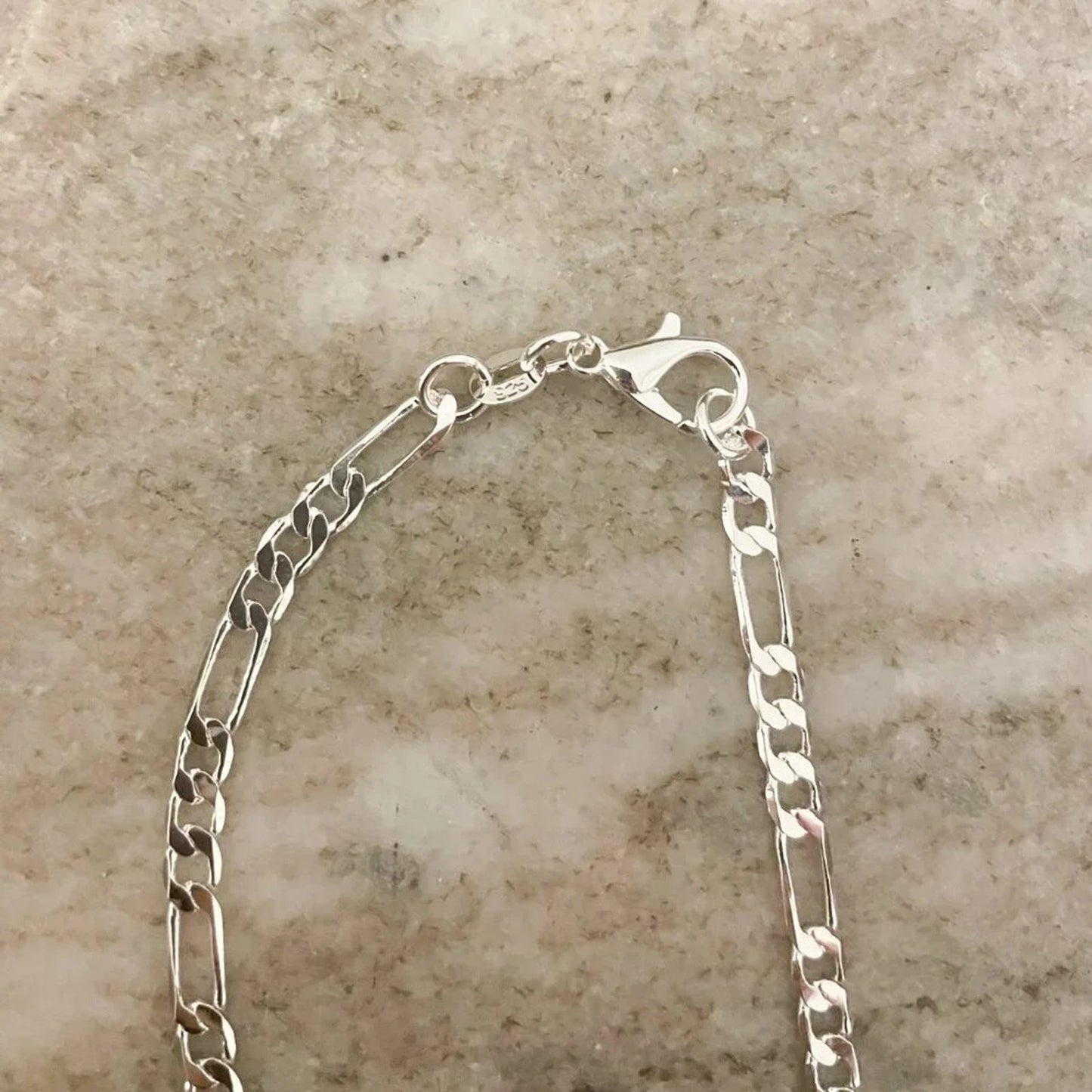 925 Sterling Silver Figaro Chain Necklace Flat Link Necklace 4 MM Links