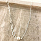 925 Sterling Silver Pearl Paperclip Necklace Asymmetric Link Chain Necklace