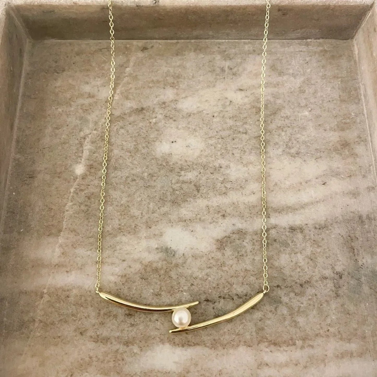 925 Sterling Silver Double Bar Pearl Necklace Chopstick Geometric Tube Necklace