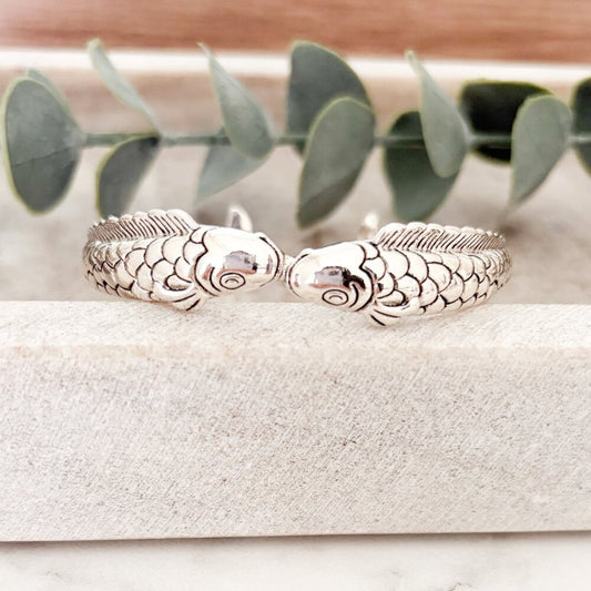 925 Sterling Silver Cuff Bracelet Fish Bracelet Bangle Bracelet