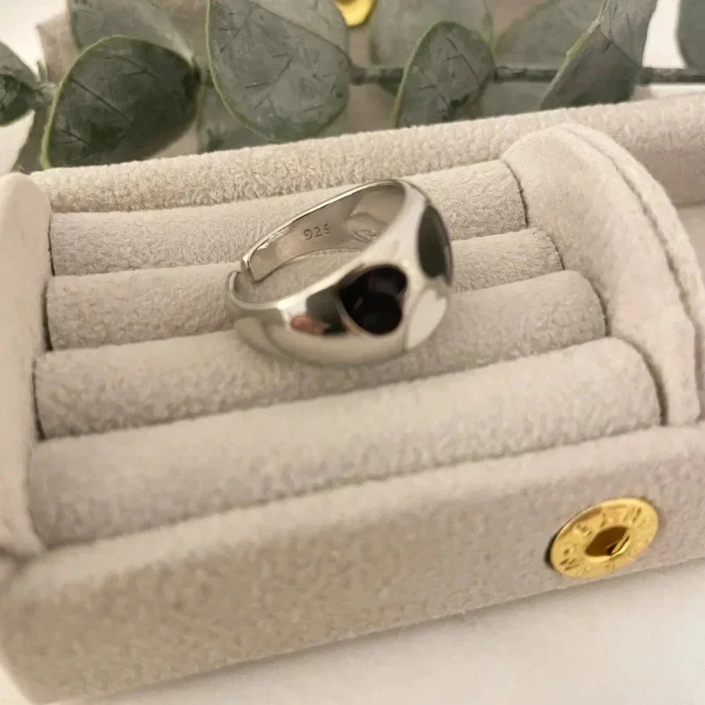 925 Sterling Silver Heart Ring Black & White Heart Ring Geometric Ring Band