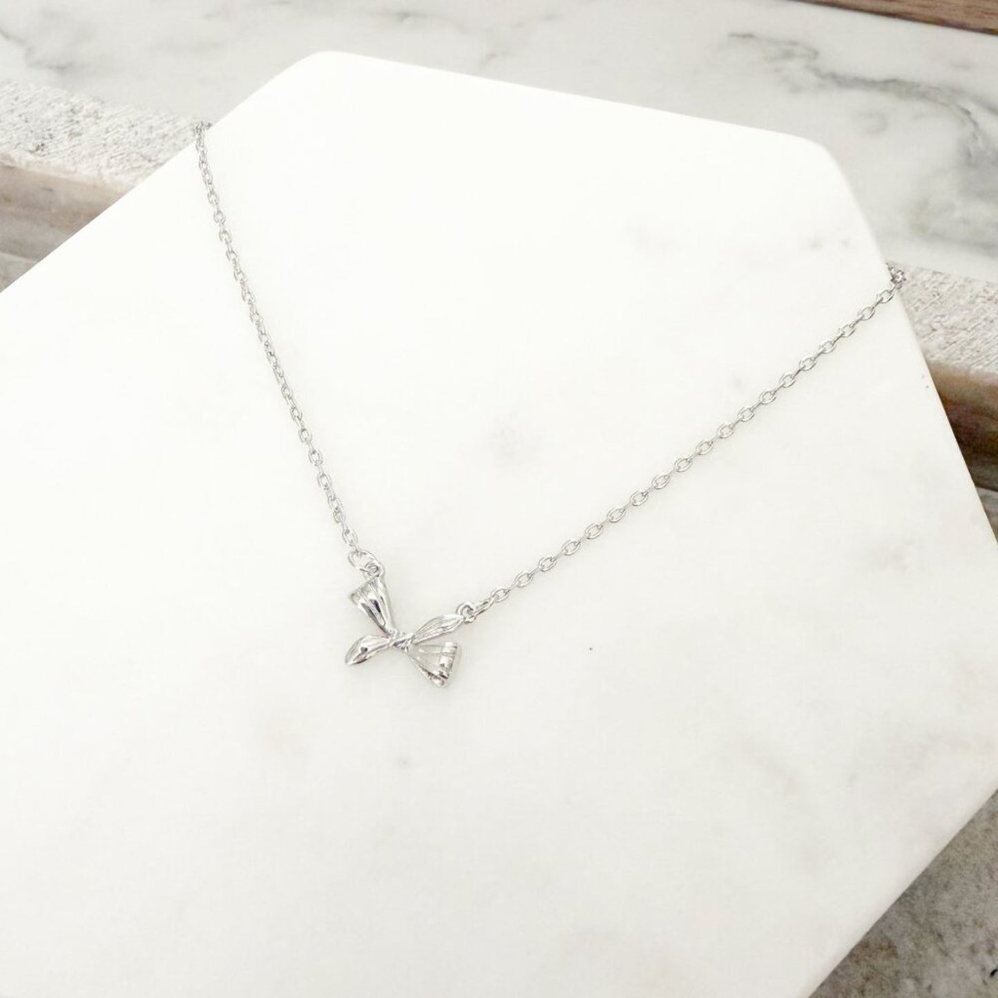 925 Sterling Silver Mini Bow Necklace Bow Pendant Necklace Dainty Necklace