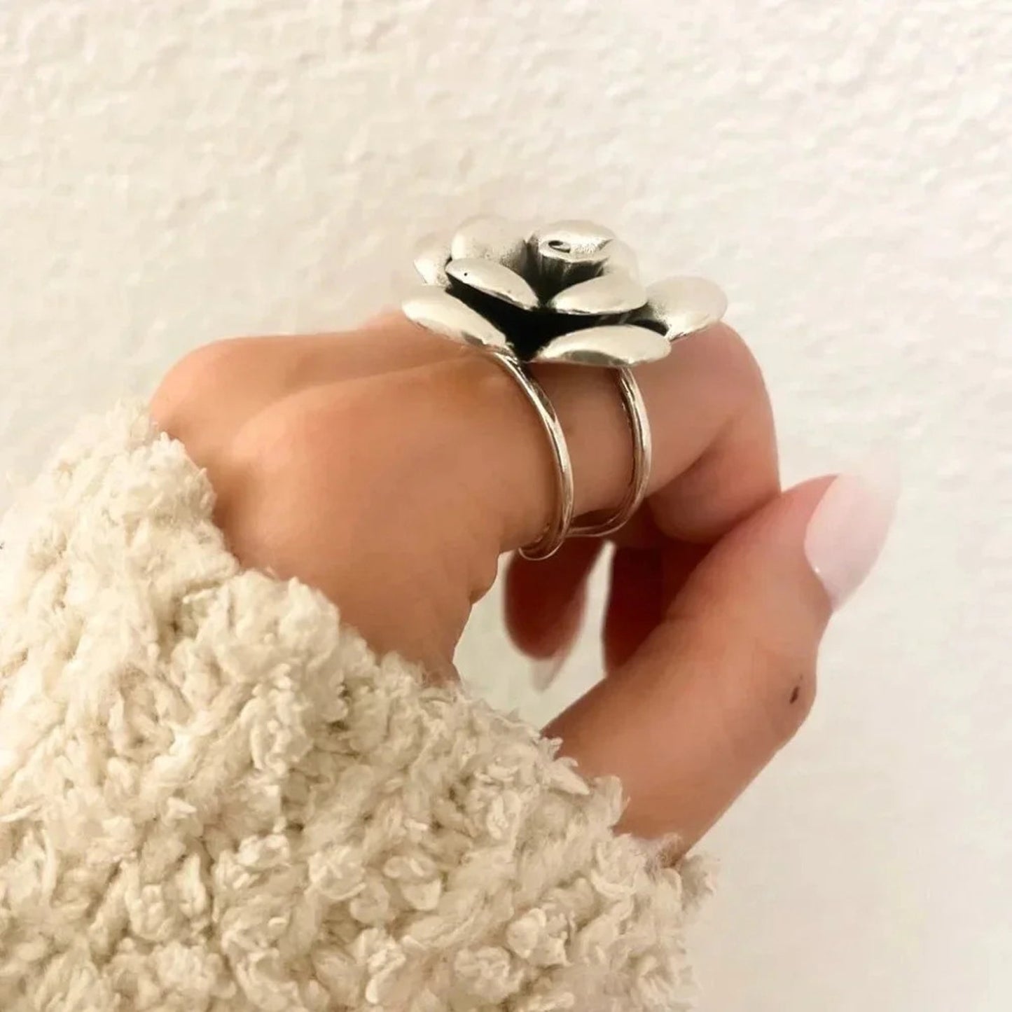 925 Sterling Silver Oversized Chunky Flower Ring Bold Statement Ring Huge Ring
