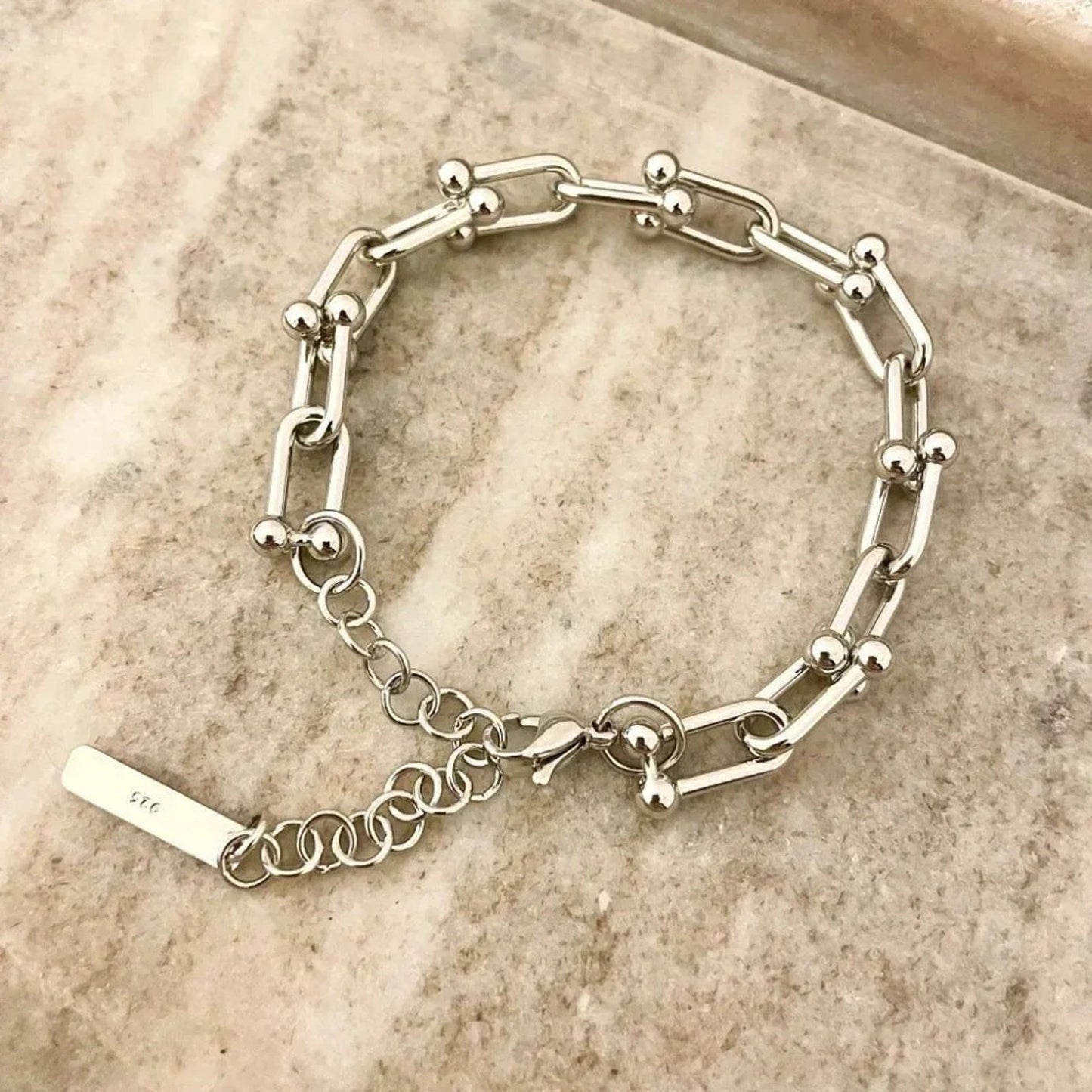 925 Sterling Silver Minimalist Bracelet U Link Hardware Chain Link Bracelet