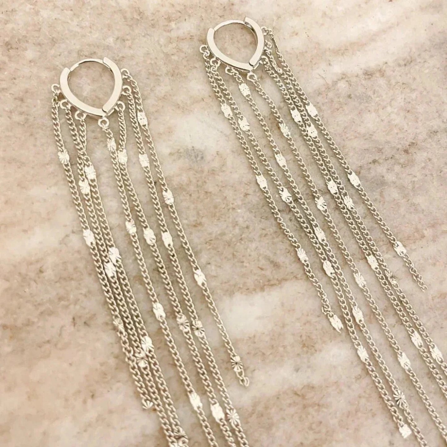 925 Sterling Silver Long Tassel Earrings Sequin Earrings Dangle Drop Earrings