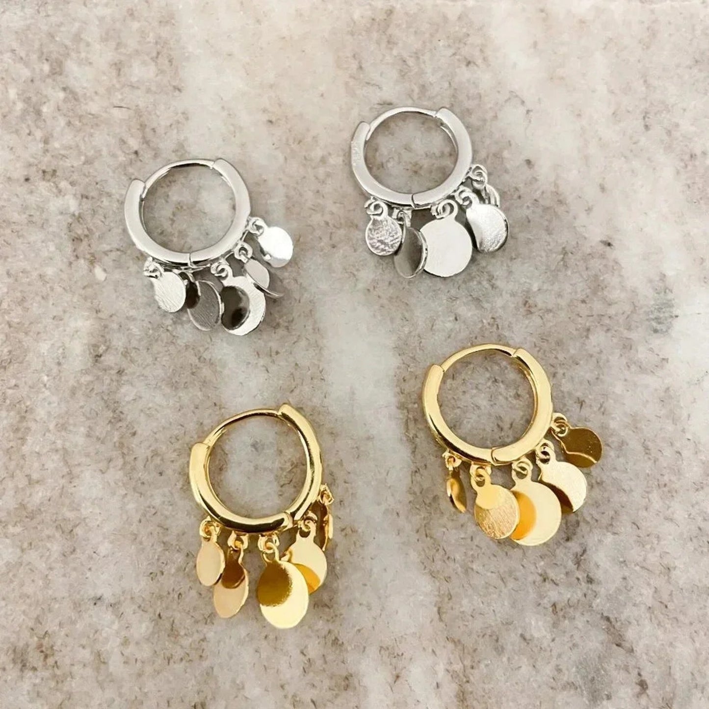 925 Sterling Silver Coin Huggie Earrings Dangle Coin Hoop Earrings Small Hoops