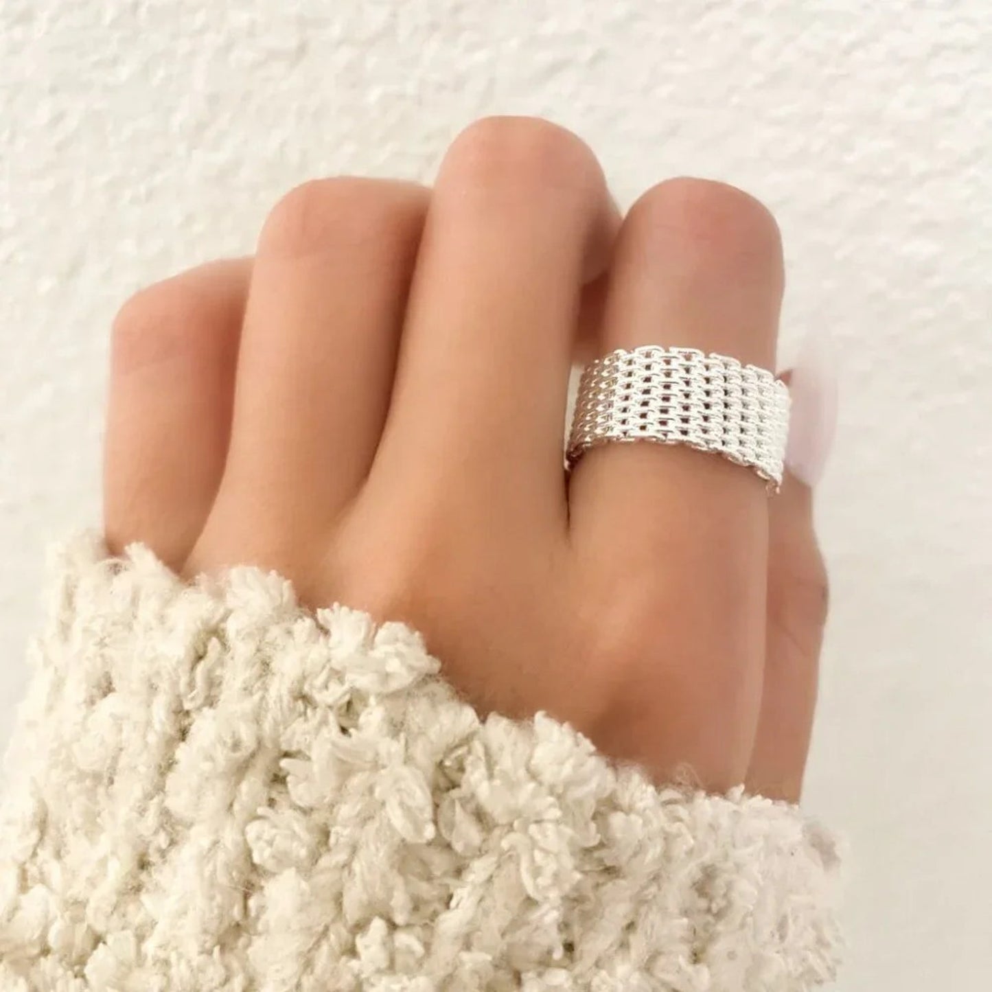 925 Sterling Silver Mesh Ring Weave Ring Woven Ring Band Everyday Ring