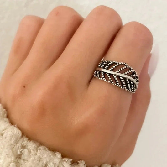 925 Sterling Silver Leaf Ring Vintage Wrap Ring Leaf Ring Geometric Ring