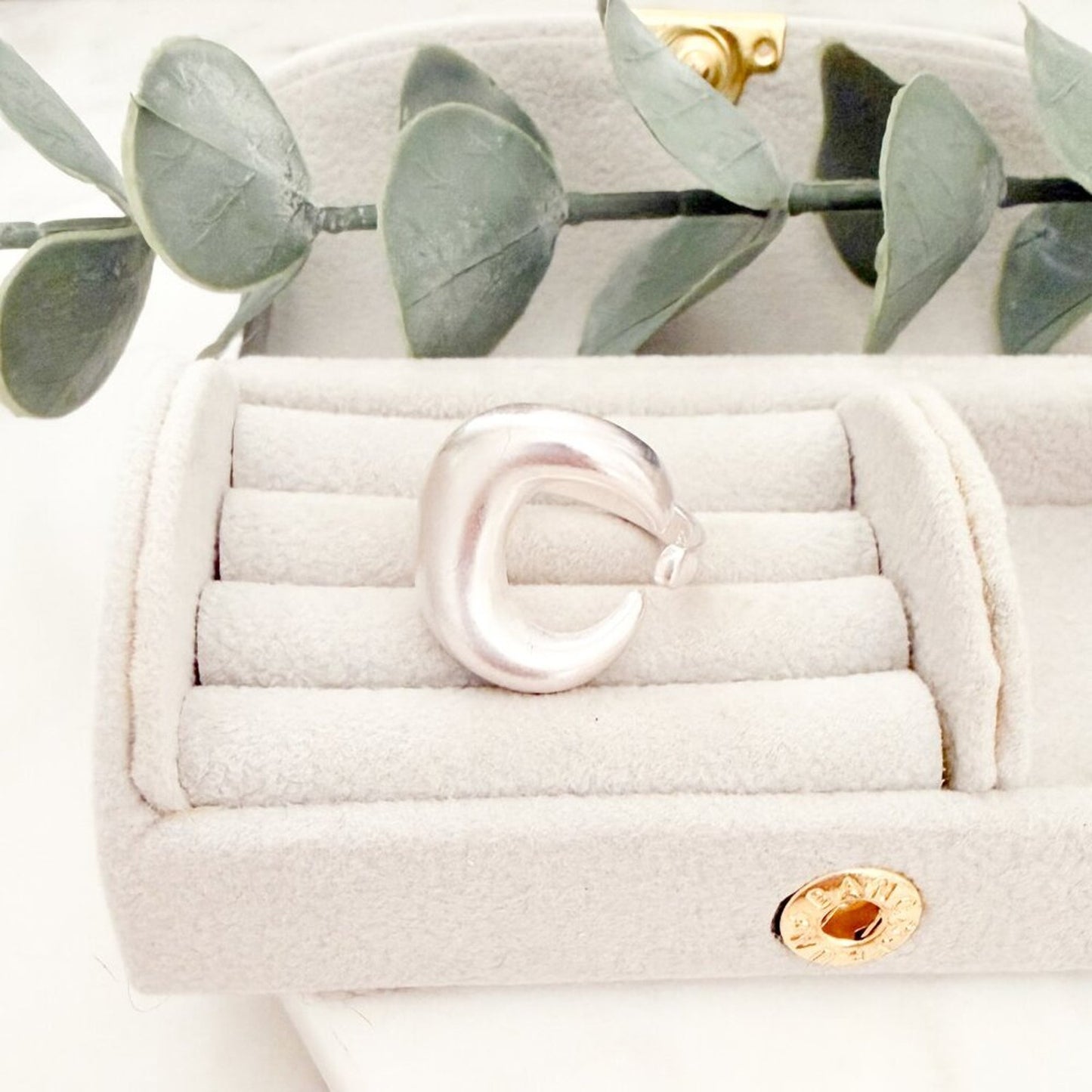 925 Sterling Silver Textured Ring Band Chunky Ring Crescent Ring Moon Ring