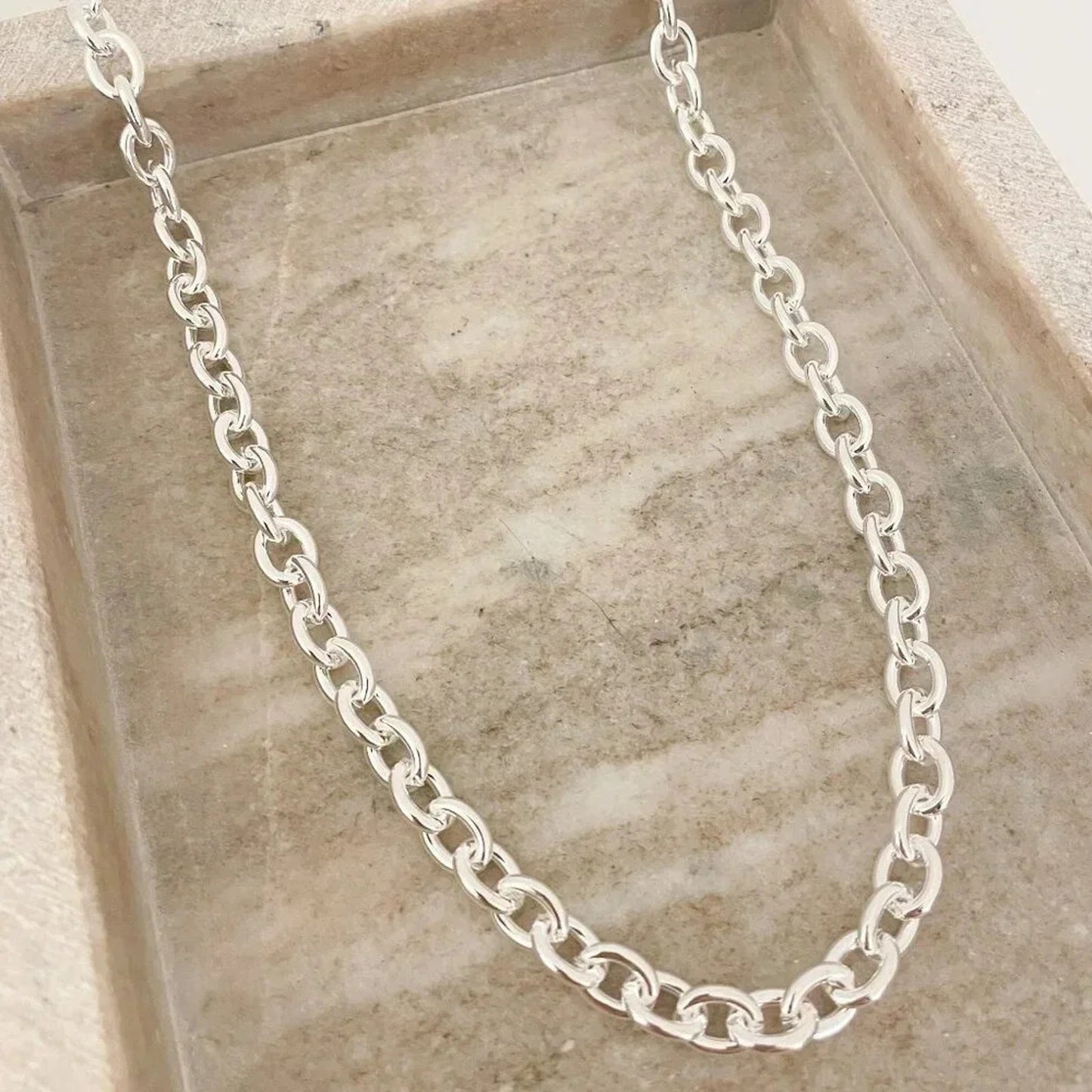 925 Sterling Silver Chain Link Necklace Thick Chunky Silver Statement Necklace