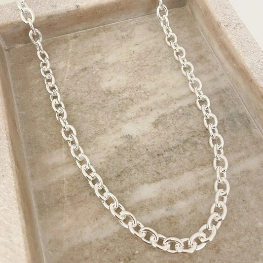 925 Sterling Silver Chain Link Necklace Thick Chunky Silver Statement Necklace