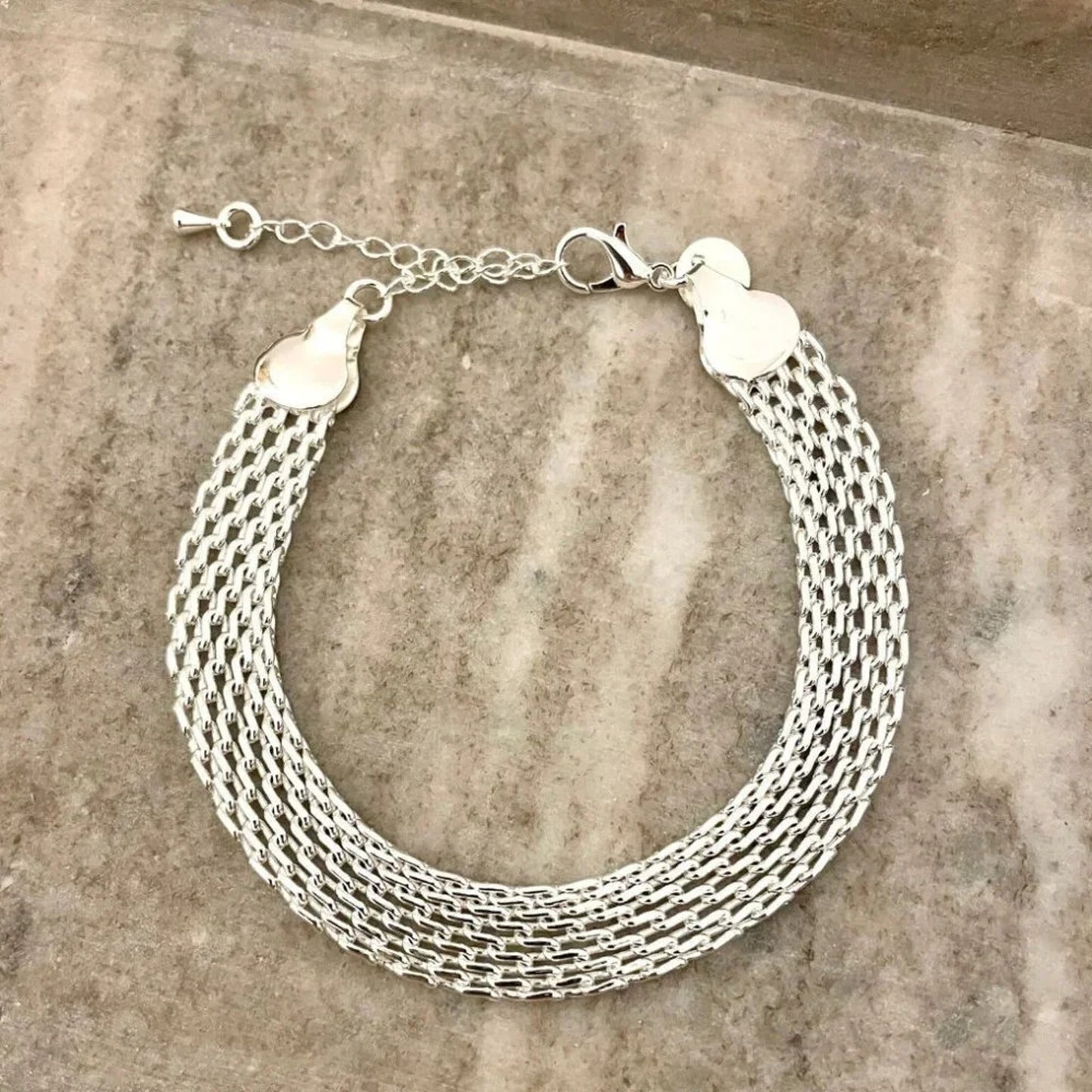 925 Sterling Silver Mesh Bracelet Wide Chunky Thick Bracelet Large Bracelet