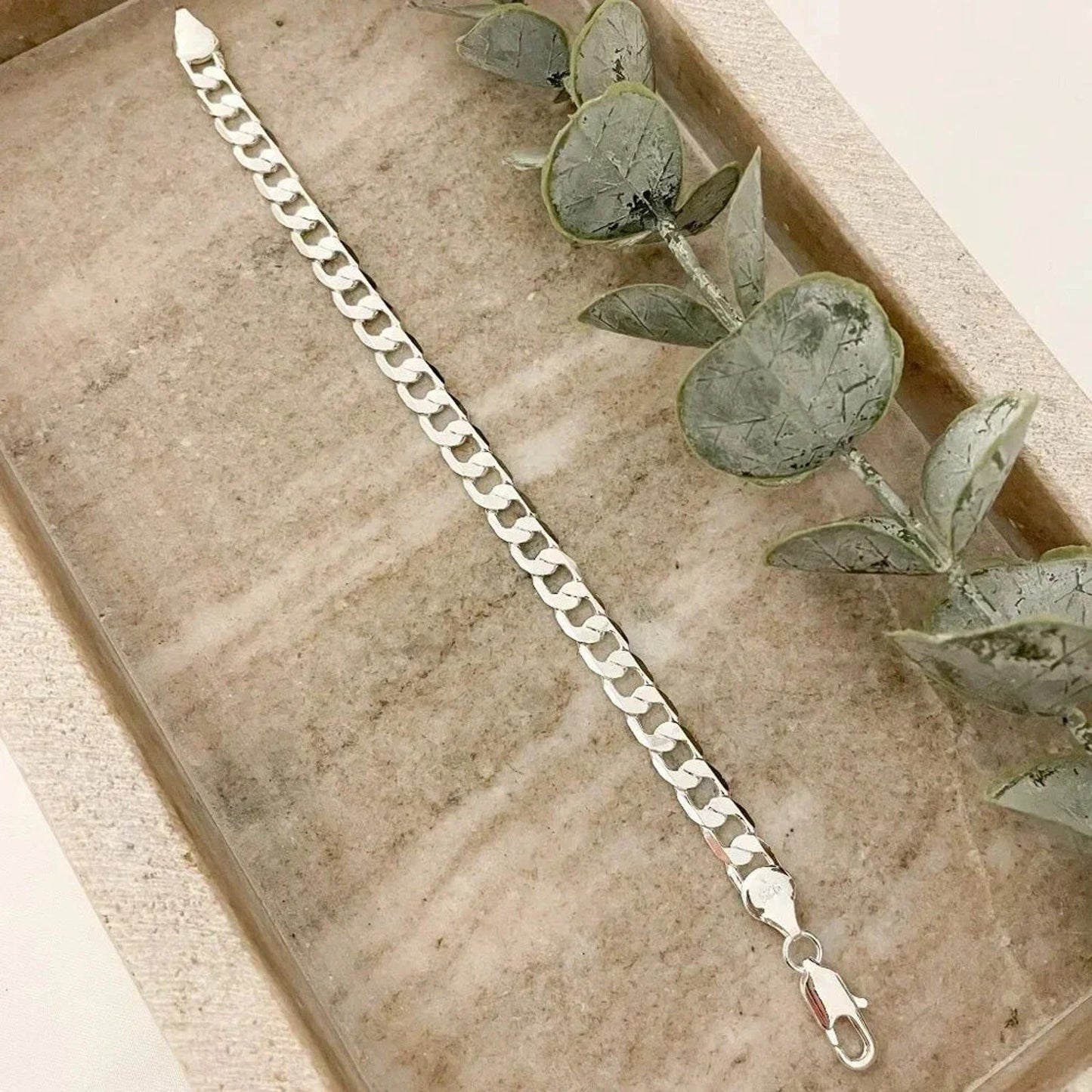 925 Sterling Silver Flat Curb Chain Bracelet 6 MM Dainty Chain Link Bracelet