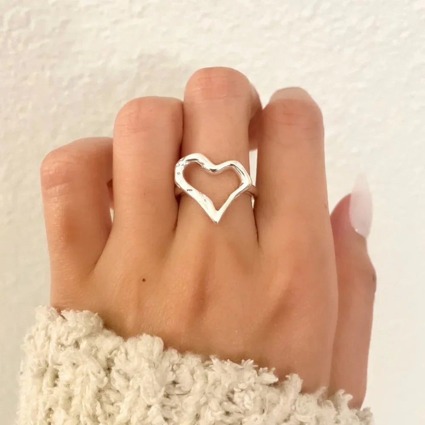 925 Sterling Silver Heart Ring Geometric Ring Band Dainty Minimalist Modern Ring