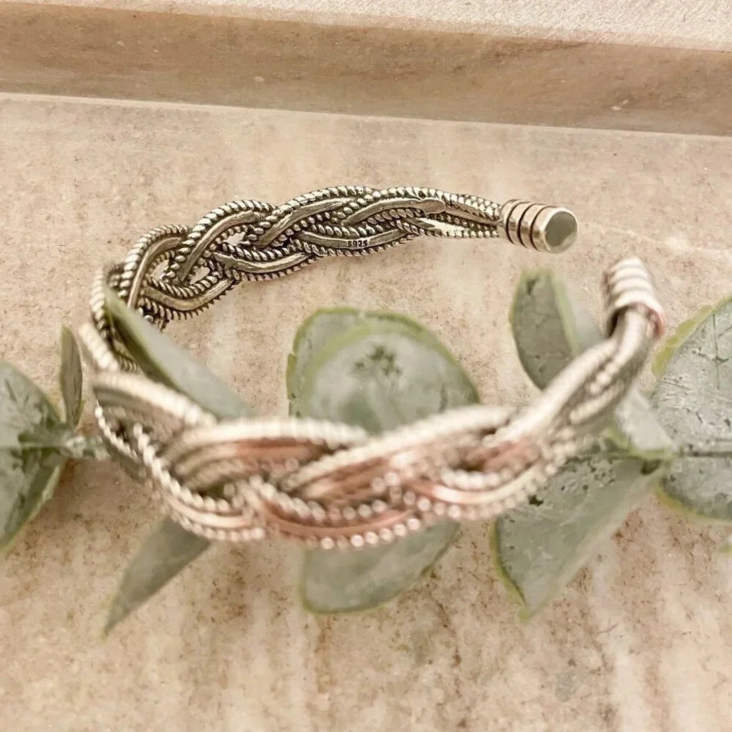 925 Sterling Silver Mens Bangle Bracelet Vintage Cuff Bracelet Twist Bra…