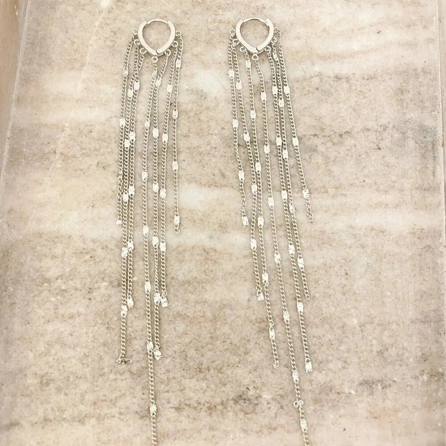 925 Sterling Silver Long Tassel Earrings Sequin Earrings Dangle Drop Earrings