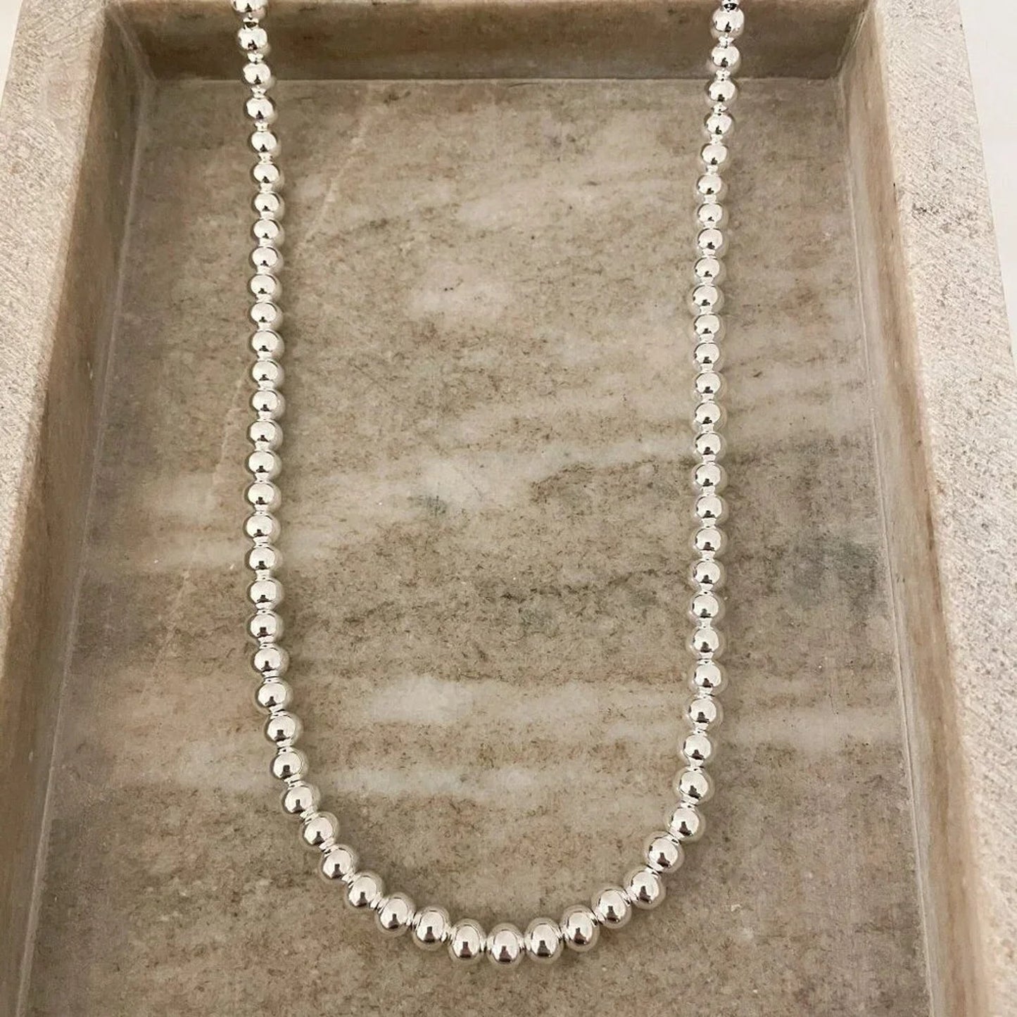 925 Sterling Silver Bead Necklace 6 MM Bead Necklace Ball Statement Necklace