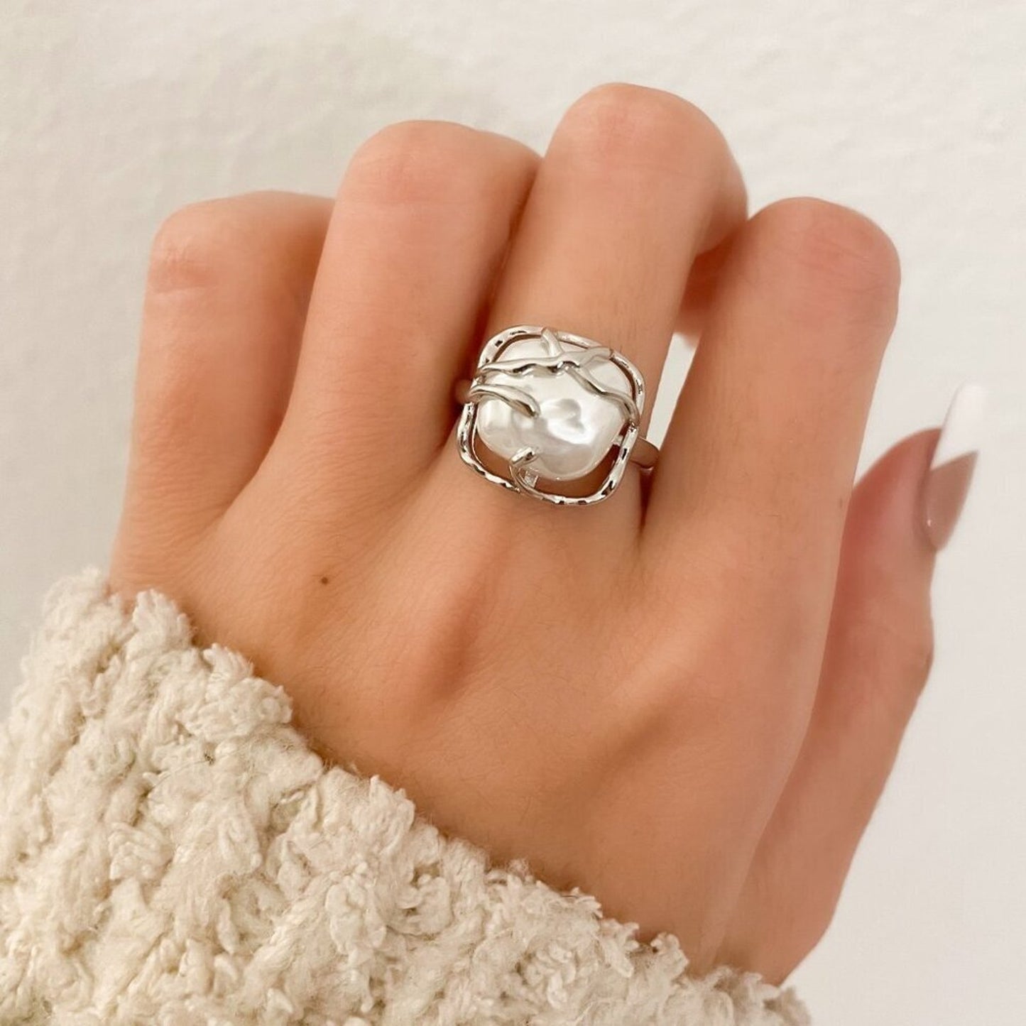 925 Sterling Silver Chunky Ring Square Boho Silver Statement Ring Unique Ring