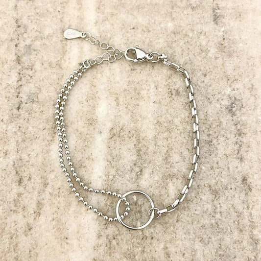 925 Sterling Silver Dainty Circle Bracelet Minimalist Asymmetric Chain Bracelet