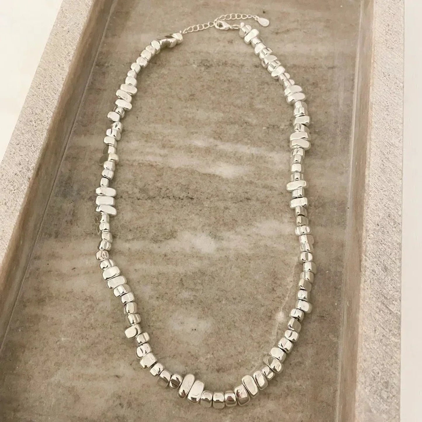 925 Sterling Silver Chunky Bead Necklace Stone Necklace Statement Necklace
