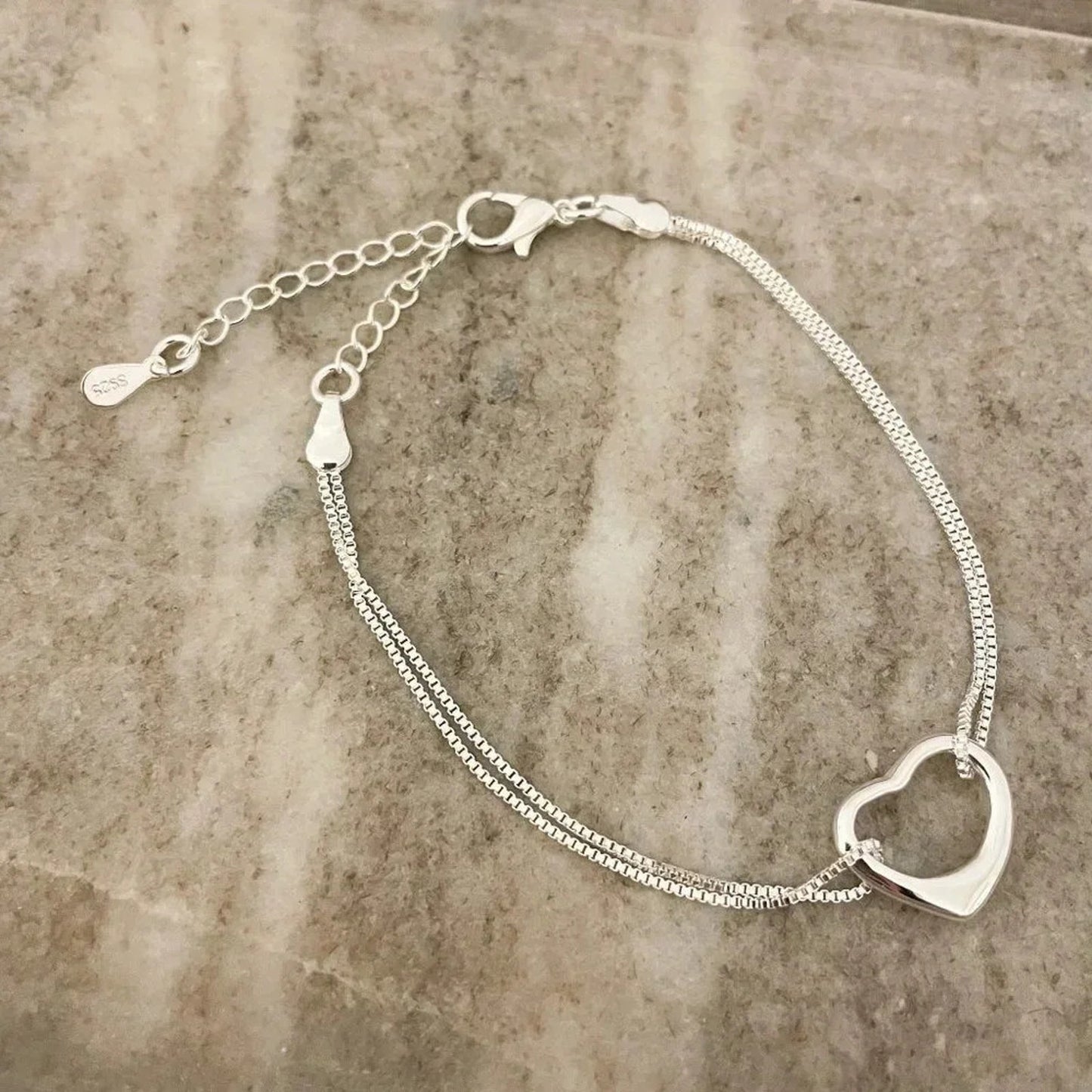 925 Sterling Silver Layer Heart Bracelet Dainty Minimalist Heart Bracelet