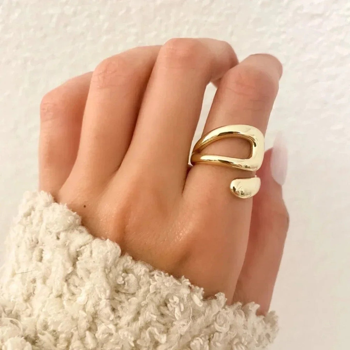 925 Sterling Silver Gold Chunky Bold Statement Ring Large Wrap Ring