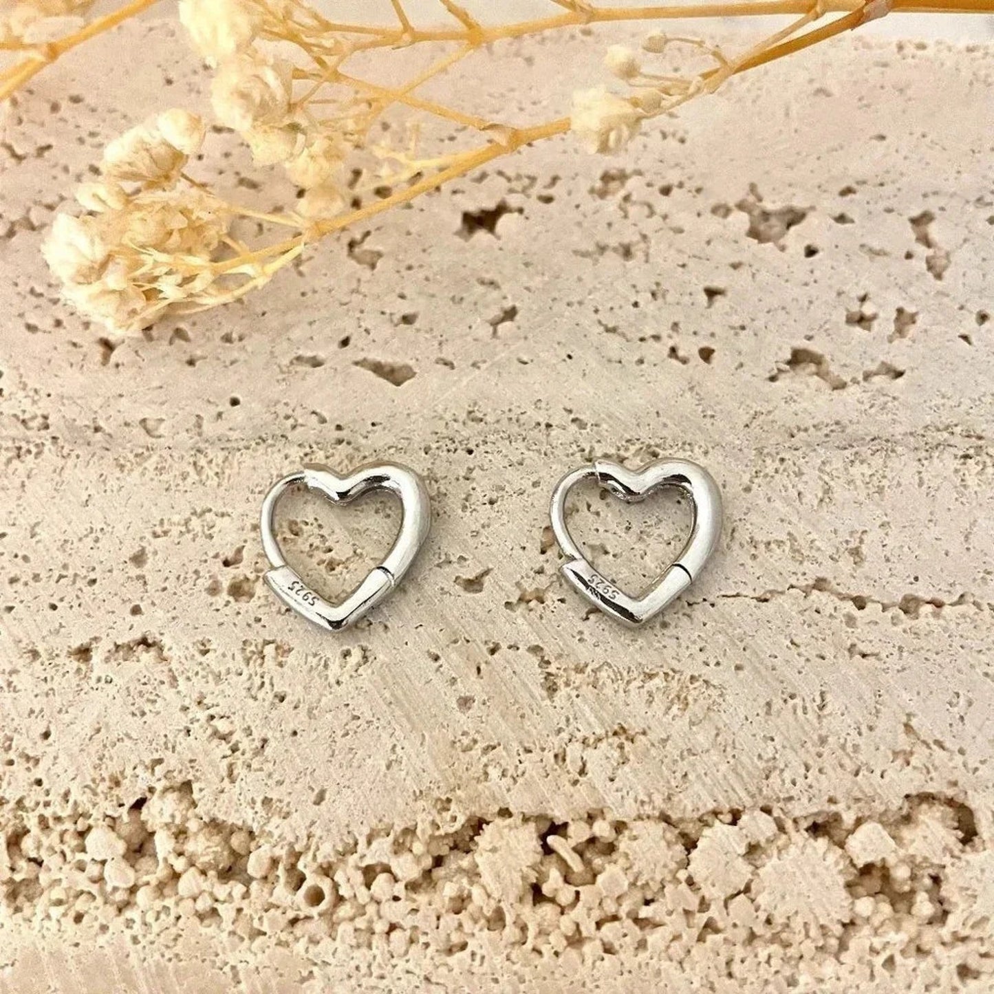 925 Sterling Silver Heart Huggie Earrings Small Heart Hoop Earrings