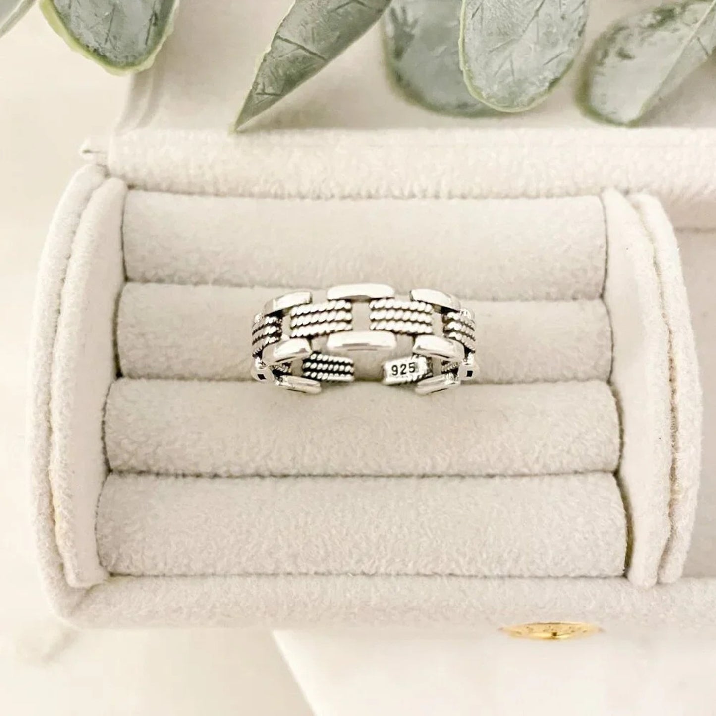 925 Sterling Silver Minimalist Ring Chain Link Ring Modern Ring Band