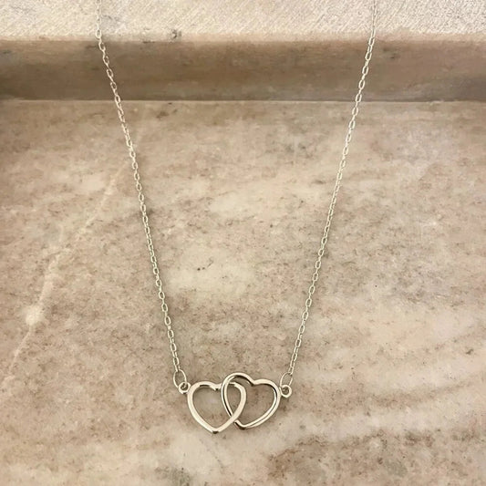 925 Sterling Silver Double Heart Linked Necklace Interlocking Hearts Necklace