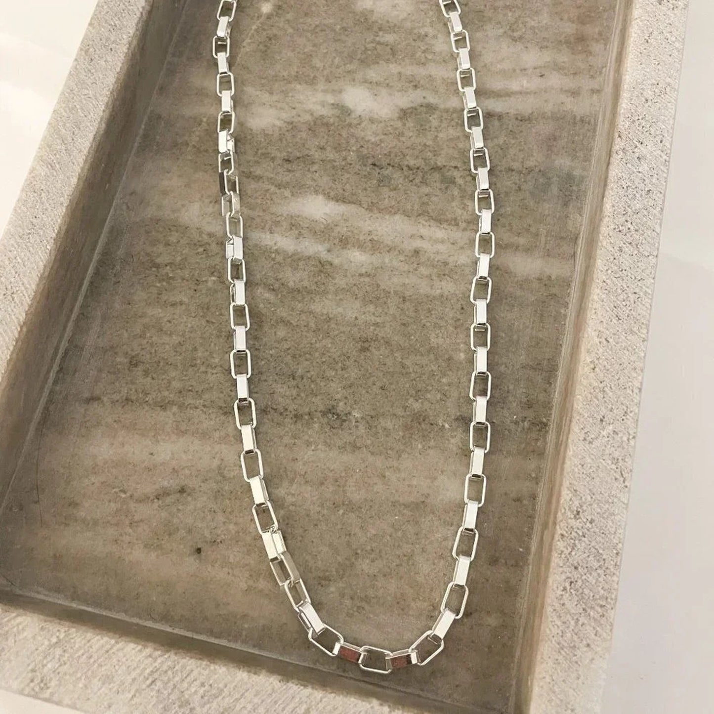 925 Sterling Silver Box Chain Link Necklace Statement Necklace 19 Inches