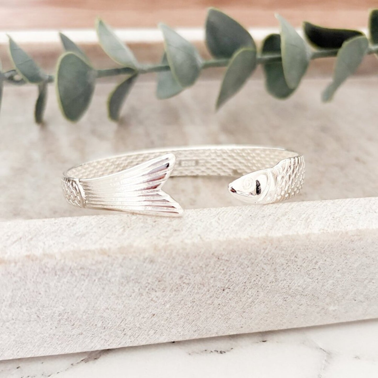 925 Sterling Silver Cuff Bracelet Fish Bracelet Modern Silver Bangle Bracelet